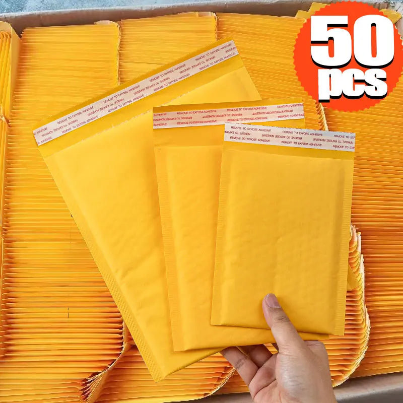 50/10pcs Kraft Bubble Envelopes Bags Mailers Self-adhesive Sealed Waterproof Business Shipping Bag Gift Packaging Storage Pouch