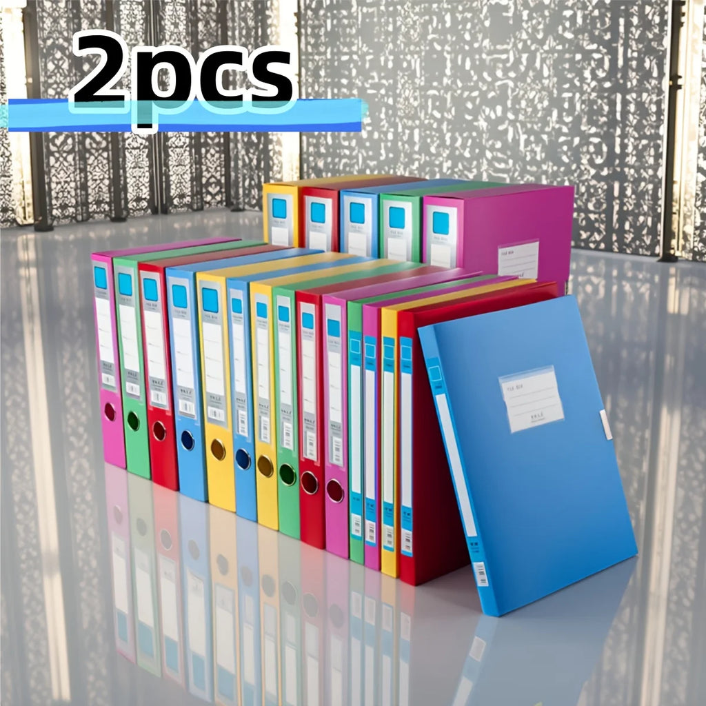 2pcs A4 Colorful File Boxes, Foldable Folder Organizers, Large Capacity for Financial Vouchers with Side Labels, Office Supplies