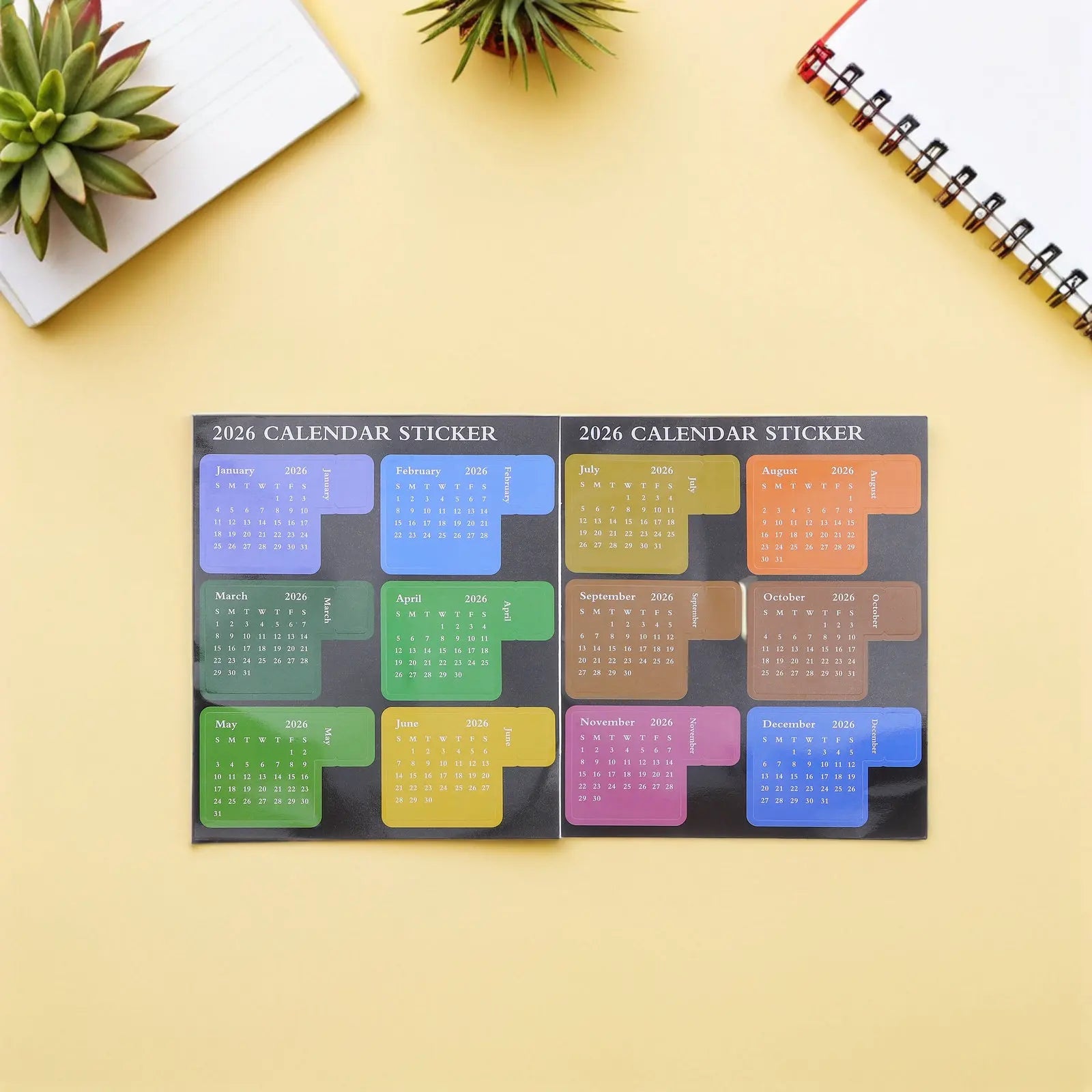 6Pcs 2026 Schedule Calendar Stickers Monthly Planner Adhesive Index Divider Tabs Colorful Notebook Weekly Planner Daily Journal