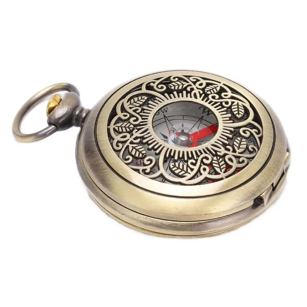 Brass Material Portable Pocket Compass Copper Gold Color Outdoor Compass Retro Style Luminous Display Camping Compass