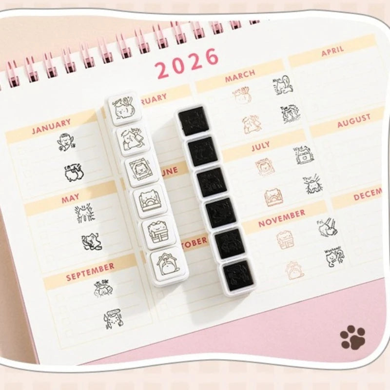 Cute Cat Emoji Stamp Daily Life Work Good Mood Series Cartoon Mini Pattern Stamps for Journaling Planner Diy Scrapbooking Decor
