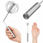 Handheld Milk Frother Stainless Steel Mini Whisk Semi-Automatic Coffee Frother for Cappuccino Latte Hot Chocolate Egg Beater Kitchen Tool