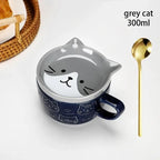 YWDL Japanese Cartoon Cat Coffee Mug With Animal Cat Pattern Lid Small Dish Cute Breakfast Cup Creative Coffee Cup Milk Cup Gift