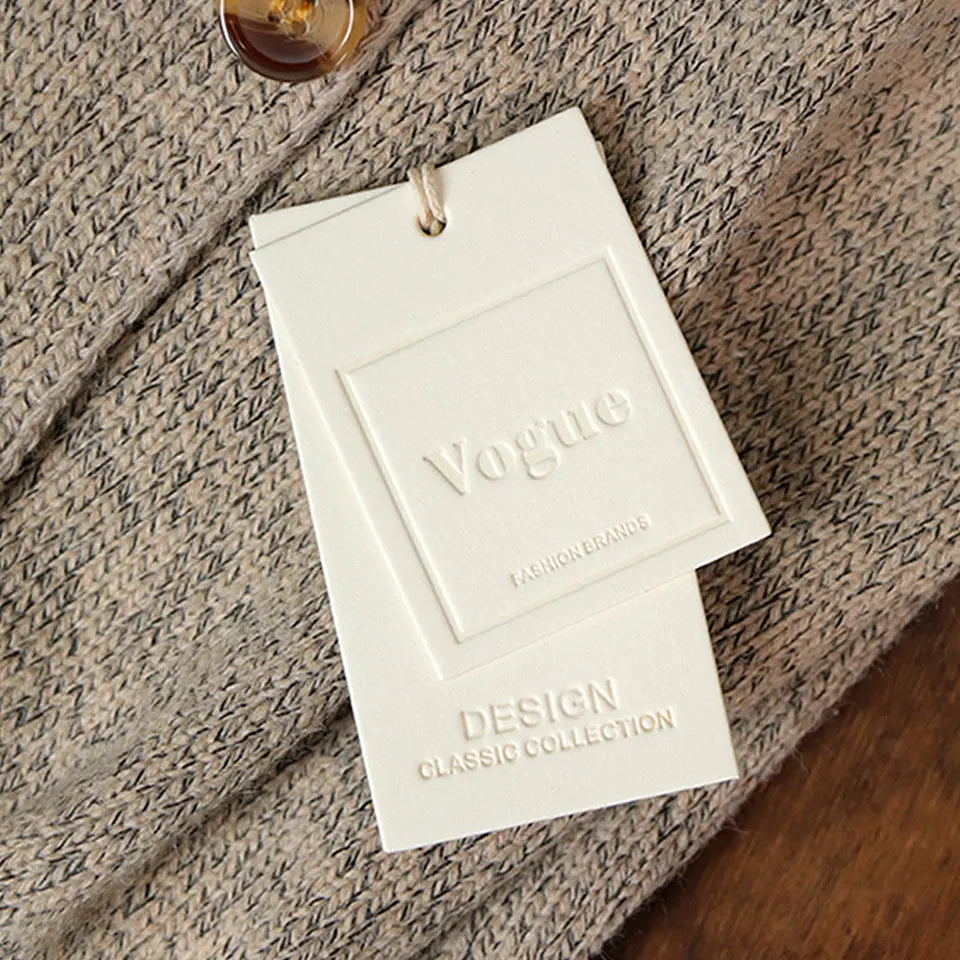 Custom Luxury Garment Swing Tag Clothing Brand Price Label 3D Embossed logo Paper hang Tag