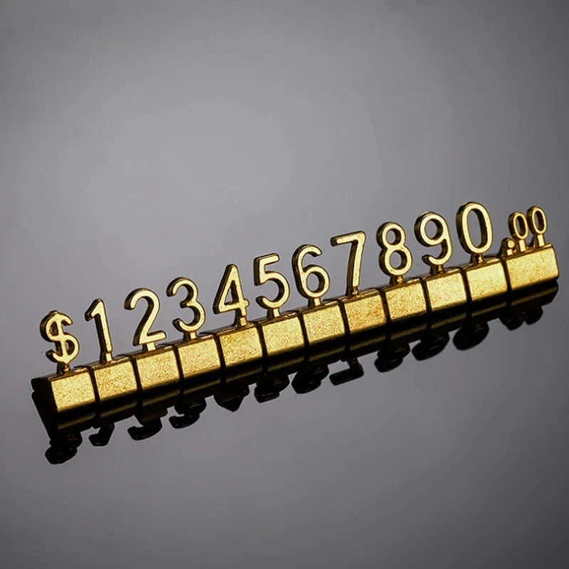 10PCS Metal Price Tags Goods  Counter Jewelry Price Display Tags Adjustable Assembly Mini Dollar Euro Pound Price Tag Plate