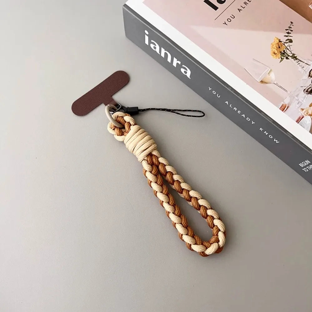 IN Korea Universal Braided Short Mobile Phone Lanyard Strap Hanging Chain Ring Cord with Patch Wrist Strap Cell Phone Detachable