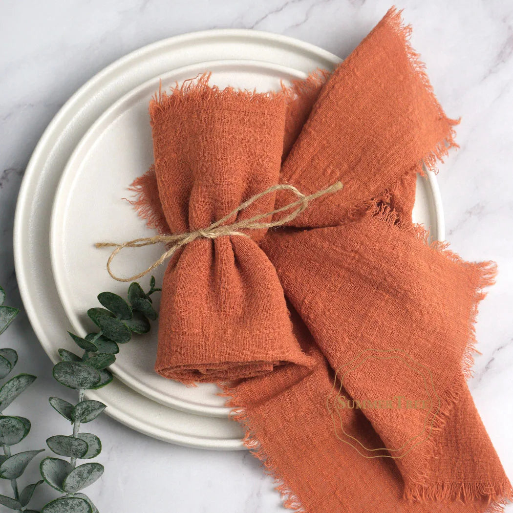 10pcs 32x32cm Cotton Gauze Napkins Retro Burr Design Napkin for Vintage Wedding Receptions Banquets Christmas Table Decoration