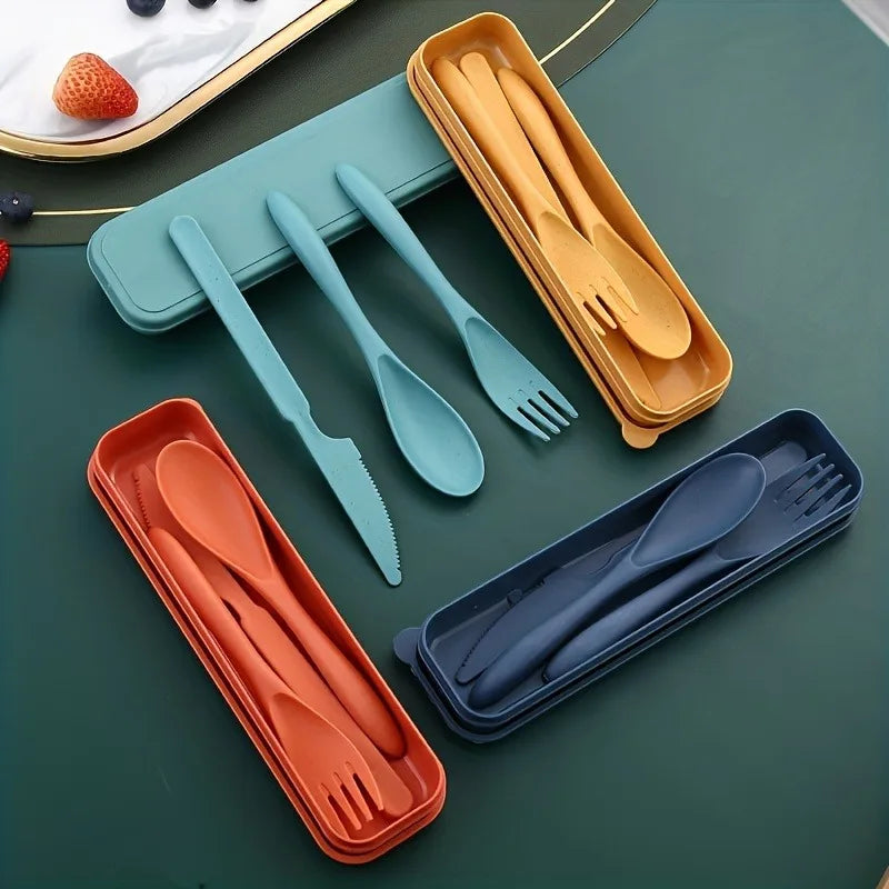 3 In1 Portable Cutlery Set Reusable Home Travel Utensil Set Fork Spoon Knife Dinnerware Set Picnic Camping Tableware with Box