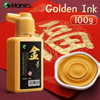 Marie's 100g Golden Sumi Ink,Liquid Golden Carbon Ink for Chinese Calligraphy,Artwork Practice,Painting,Perfect Gift for Adults
