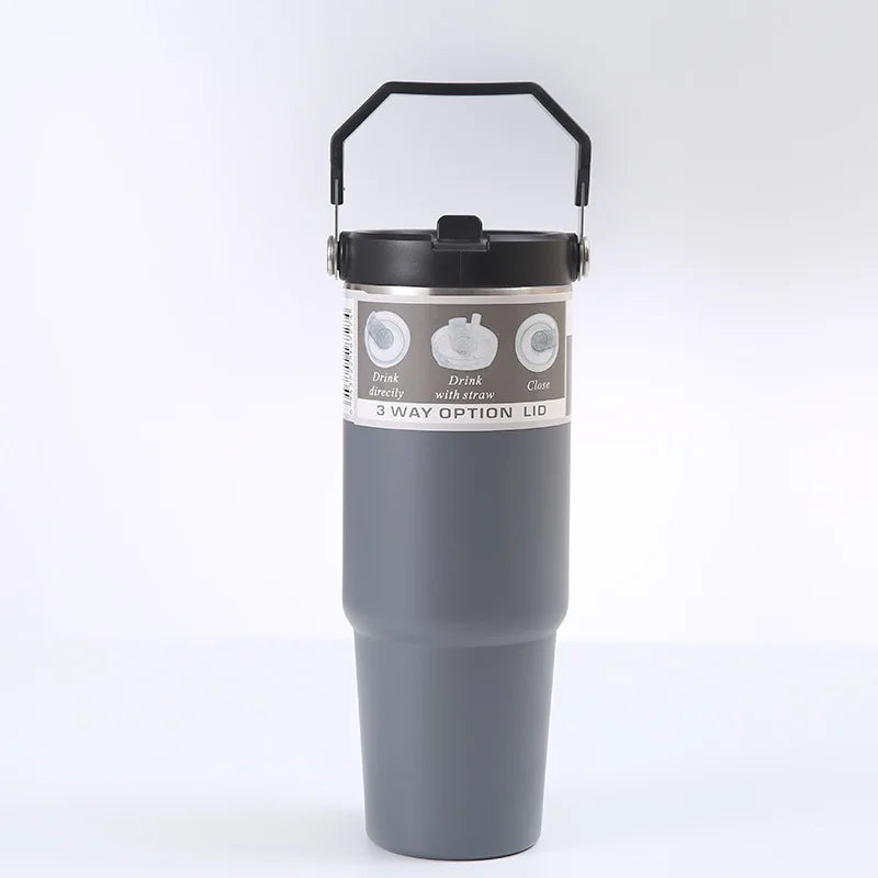 30OZ Portable Car Cup Stainless Steel Thermos Cup with Straw Travel Sports Water Bottle With Handle Cover Coffee Vacuum Flask