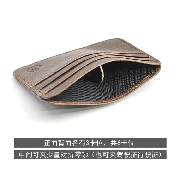 New Thin Genuine Leather Mini Wallet Slim Bank Credit Card Holder Men's Business Small ID Case for Man Purse 6 Slots Cardholder