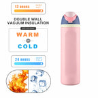 480/710ml Thermos Cup 304 Stainless Steel Straw/Direct Drinking Water Bottle One-touch Open Vacuum Mug for Outdoor,Car,Daily Use