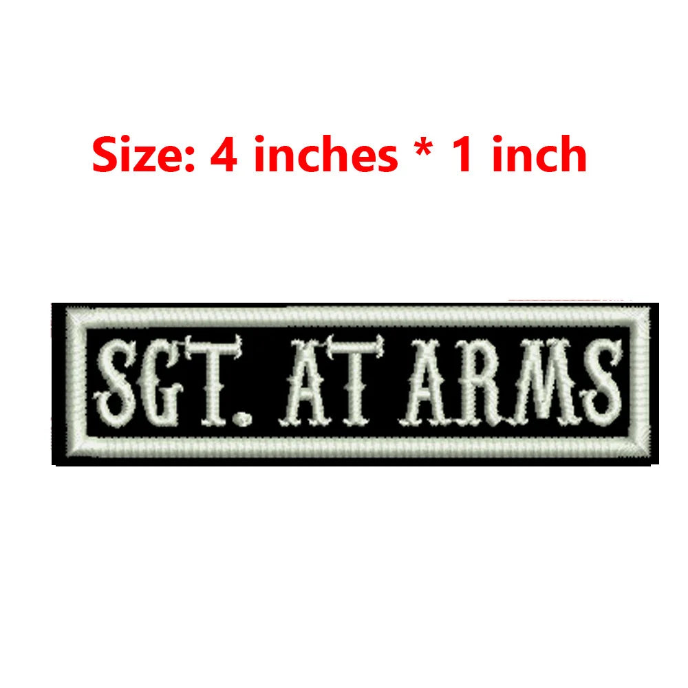 4 Inches Wide Iron On Embroidery White Texts And Border Name Tag PRESIDENT,ORIGINAL,SECRETARY,ROAD CAPTAIN,MEMBER,V. PRESIDENT