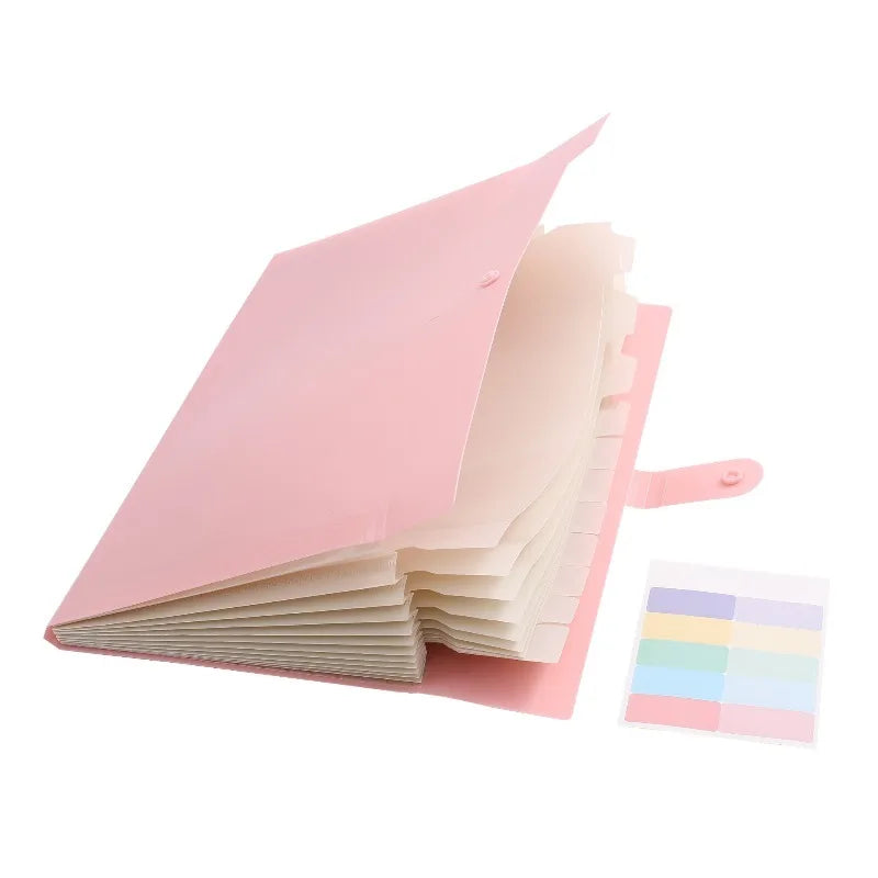 Accordion Folder A4 with 12 Compartments Folders with Macaron Color Labels Portable File Organization Suitable for School Use