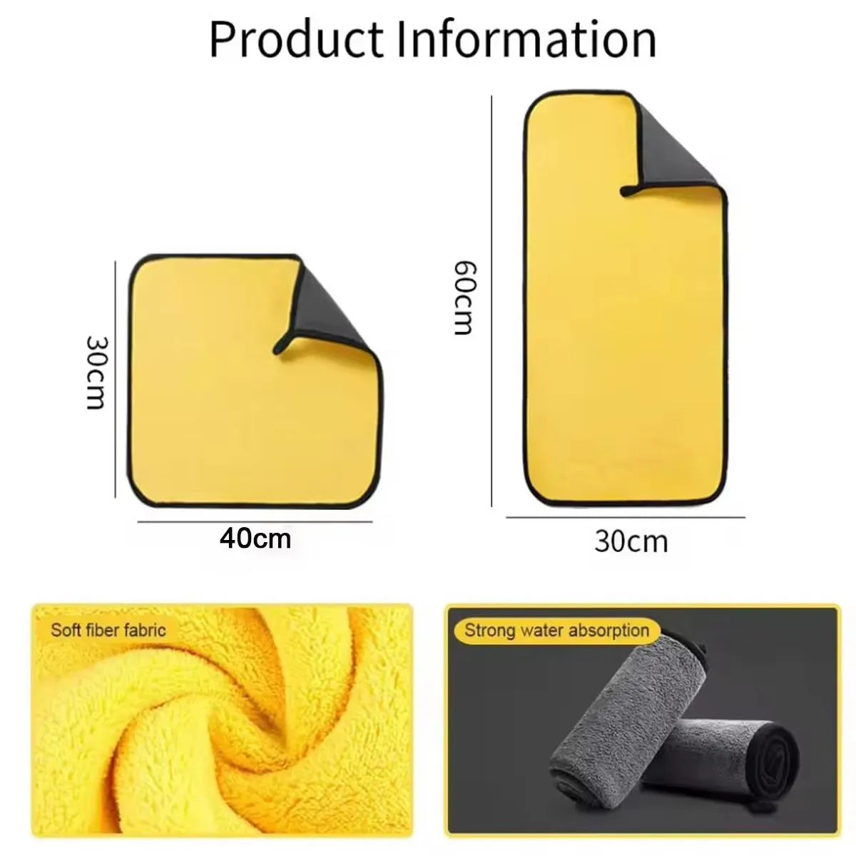 Car Wash Microfiber Towel 30x40/60CM Car Cleaning Drying Cloth Hemming Car Care Cloth Detailing Car Wash Towel