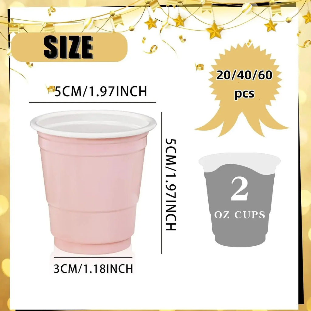 20-60Pc 2oz Mini Party Shot Cups Plastic Black Pink Disposable Birthday Party Wedding Cup for Beer Drinks Soda Punch Water Cups