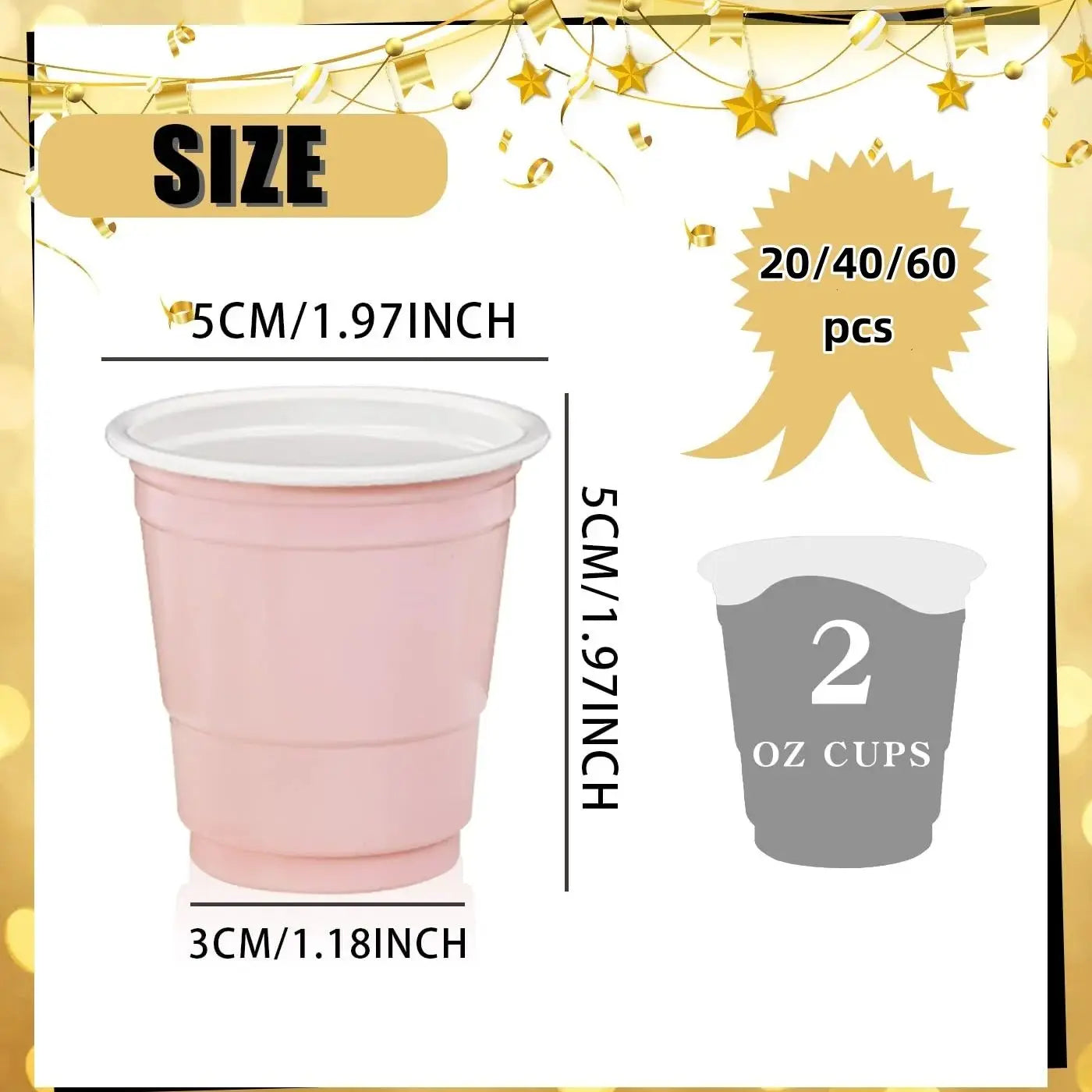 20-60Pc 2oz Mini Party Shot Cups Plastic Black Pink Disposable Birthday Party Wedding Cup for Beer Drinks Soda Punch Water Cups