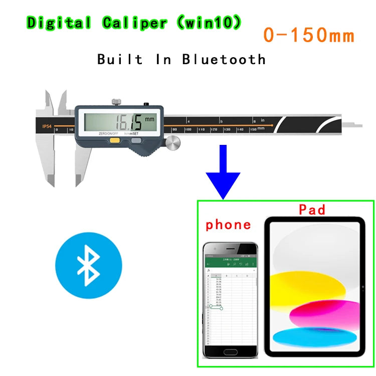 Built-in Bluetooth Digital Caliper for Wireless Transmission Electronic Caliper for Measuring Outer Diameter Inner Diameter 150m