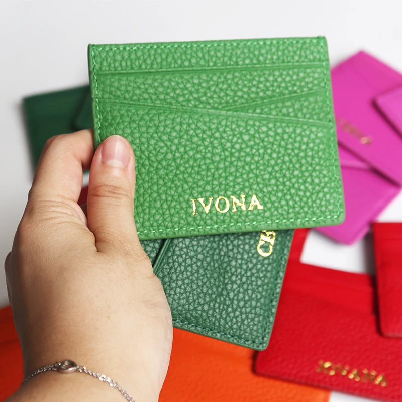 Genuine Leather Card Holder Woman Custom Name Designer Wallet Slim Luxury Card Wallet Man Engrave Initials Business Coin Purse