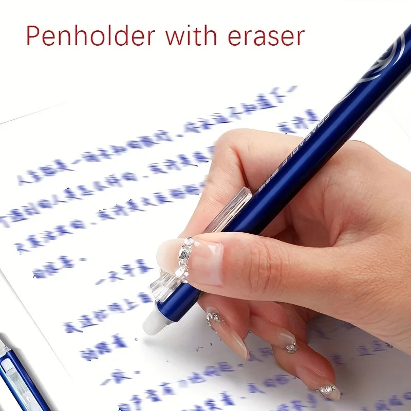 12pcs Press Type Erasable Gel Pens 0.5mm Black/Blue Ink Bullet Washable Handle Magic Refills Rod Super Capacity Ink Writing