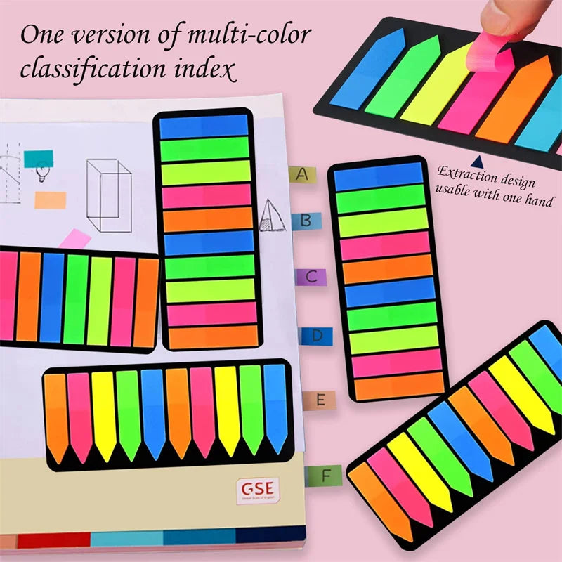 PET Page Markers Sticky Index Tabs, Bright Colors Arrow Flag Tabs for Book Annotation, Writable File Classification Labels