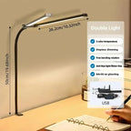 Double Head Desk Lamp Clip-on LED 3 Modes Brightness Adjustable USB Adapter Suitable for Reading Studying Piano Monitors Office