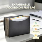 13 Compartment Accordion File Organizer | Letter Size Black Folder | Waterproof Large Capacity Document Storage For Office & School 1-Pack