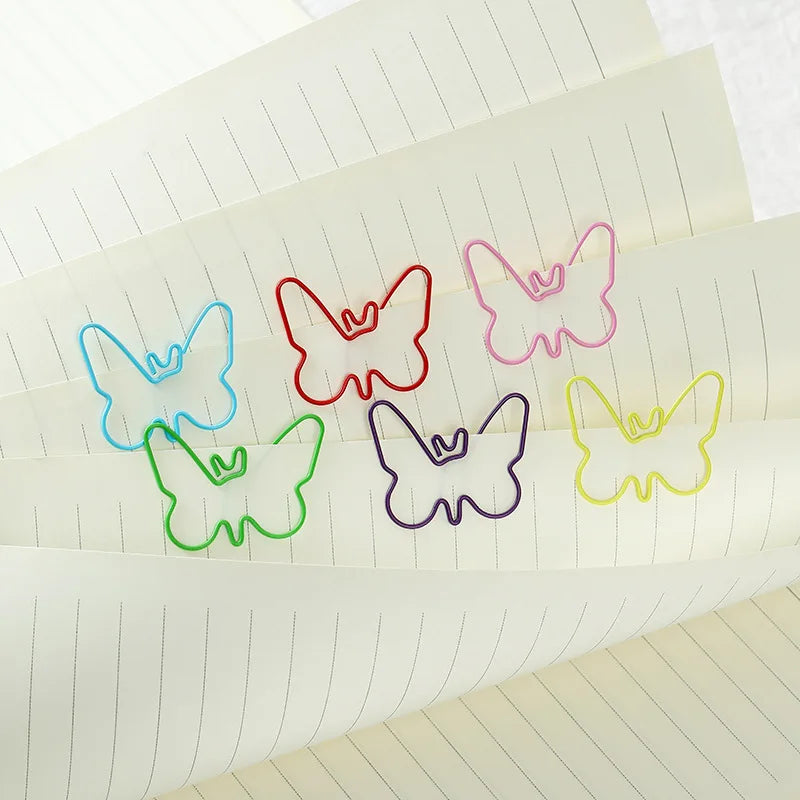 30/50pcs Metal Material Butterfly Shape Paper Clips Macaron Colors Kawaii Cute Bookmark Clip Stationery Office School Supplies