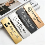 Custom Metal Name Badge Brushed Gold Silver Rectangular Staff Nameplate Free Design Personalized Employee Work Badge No MOQ