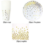 Disposable Paper Plates Gold Party Supplies, Golden Polka Dots Birthday and Baptism Decorations, include Plates and Cups, Napkin