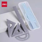 Deli 4Pcs Metal Ruler Set Multifunctional Straight Triangle Ruler Protractor Math Geometry Kit for School Kids Drawing Measuring