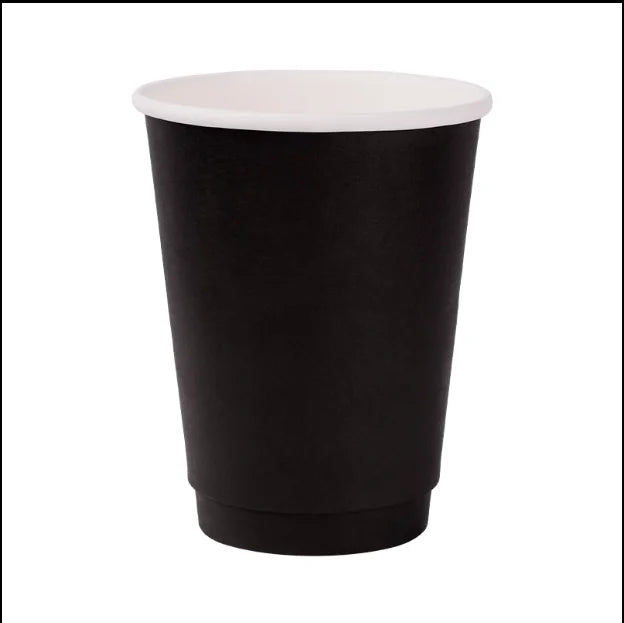 50pcs/pack Disposable Matte Black Coffee Paper Cup Hot Drinking Cup Double Layer Thickened Hollow Cup Accept Customization