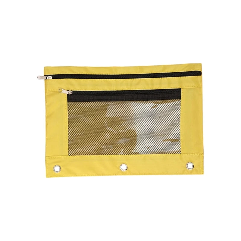 Double Zipper Pen Bag 3 Rings Binders Pencil Case File Bag Pencil Box For Erasers Rulers Markers Storage