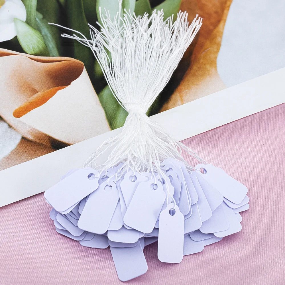 100Pcs White Blank Small Labels Jewelry String Cord Price Tags for Jewelry Display Card Promotion Label Hang Paper Tag