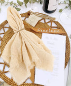 10Pcs 32x32cm Handmade Cloth Napkins with Fringe, Delicate Rustic Decorative Table Napkins for Wedding/Dinner/Party