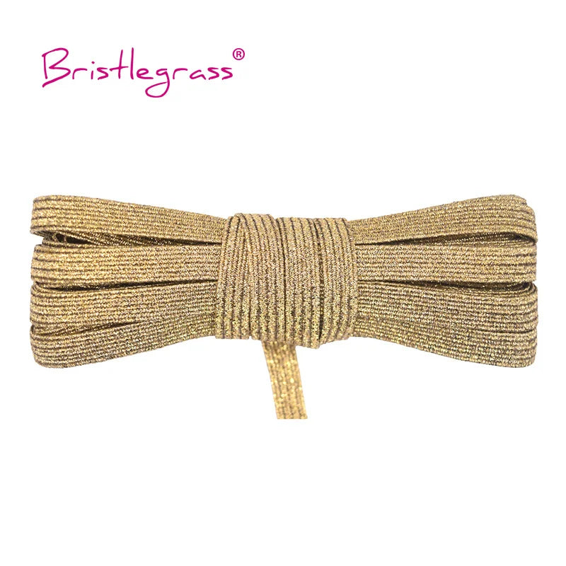 BRISTLEGRASS 2 5 10 Yard 1/4" 6mm Flat Skinny Elastic Cord Glitter Latex Rubber Band Rope Notebook Earloop Dress DIY Sewing Trim