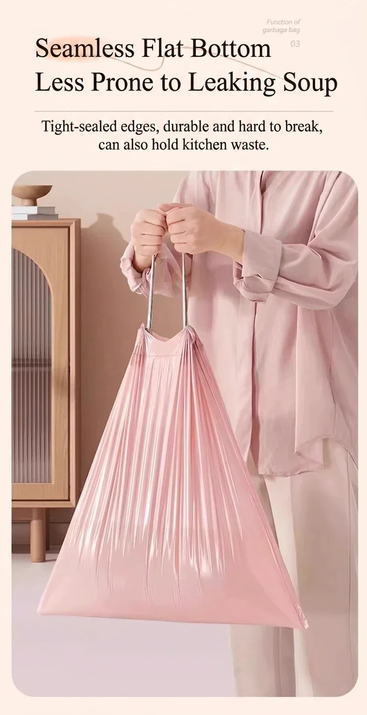Pink Drawstring Trash Bags, Thickened Leakproof Tear Resistant Easy Tie Odor Resistant for Kitchen Bathroom Office Daily Home Use Households Busy Families Small Trash Can Liners Household Cleaning Garbage Bags