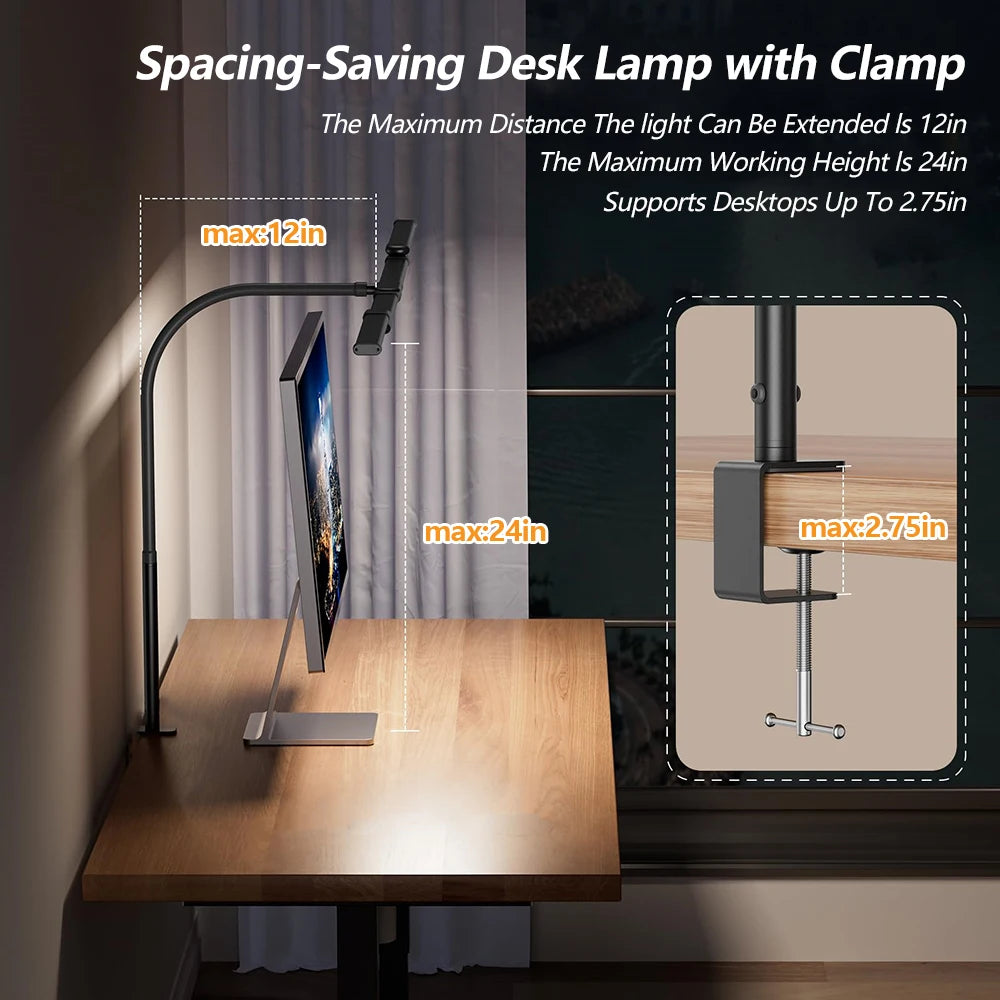 Single Double Triple Head LED Clip Desk Lamp Dimmable USB Eye-Caring Architect Table Lamp Computer Monitor Light for Office Home