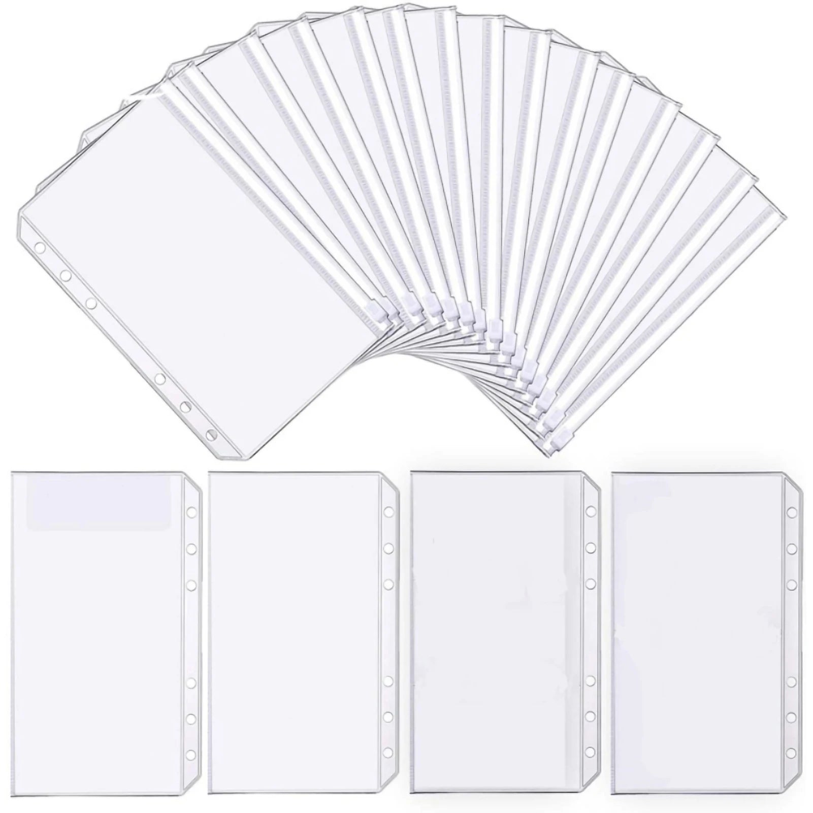 12Pcs A6 Binder Pockets Transparent PVC 6-Hole Binder Pockets Zip Folder Plastic Money Budget Envelopes