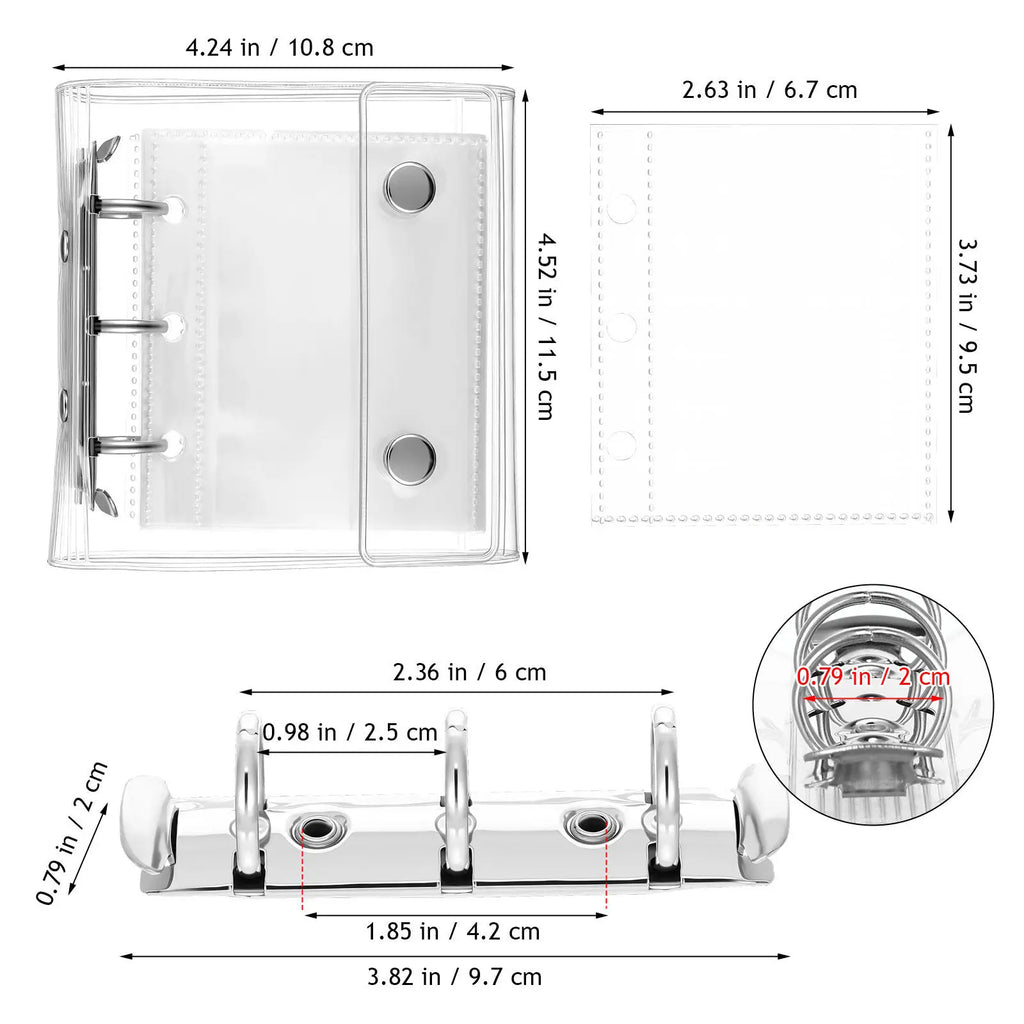 1Set Mini 3 Ring Binder Transparent Soft PVC Cover Snap Button Closure Travel Budget Organizer A8 Clear Loose Leaf Folder