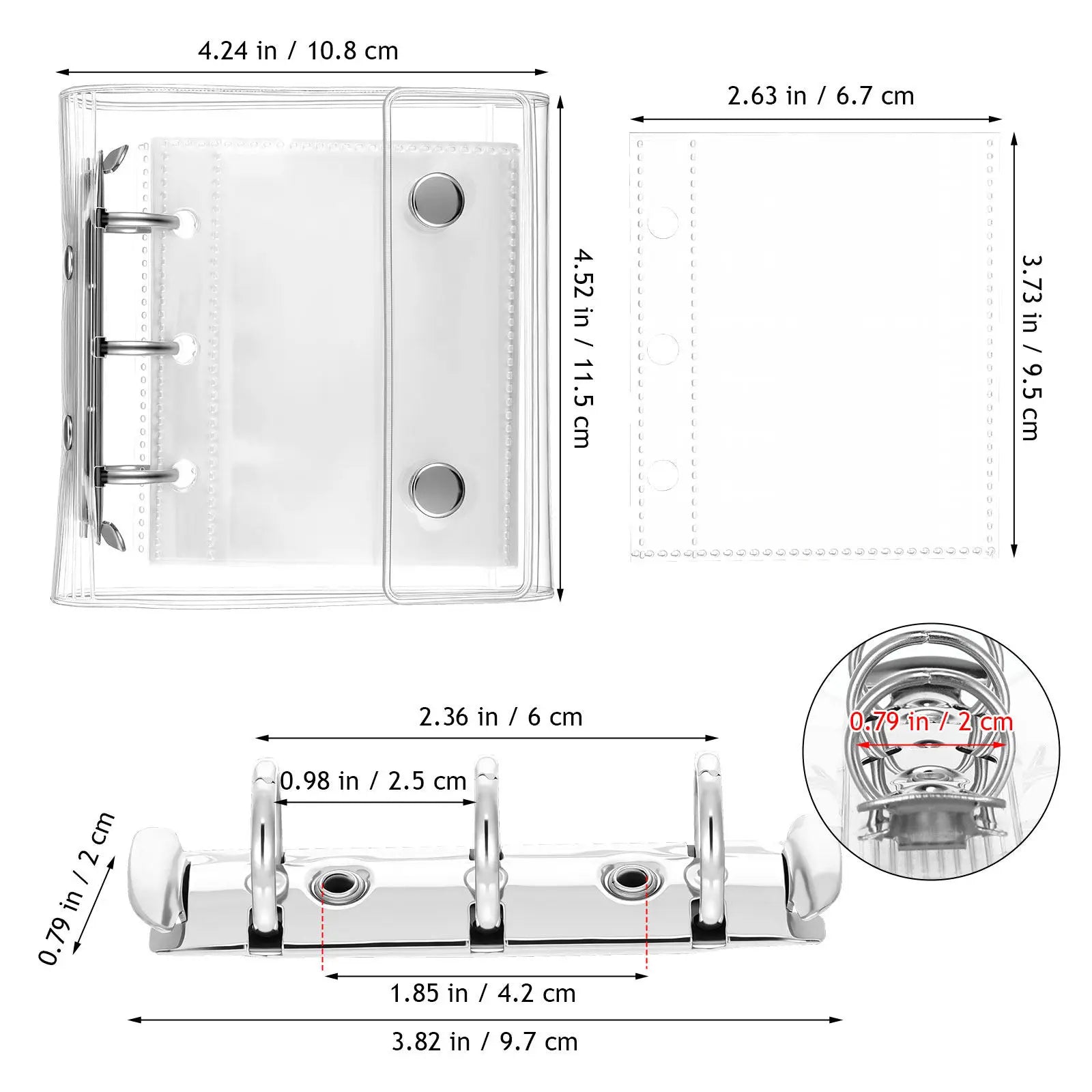 1Set Mini 3 Ring Binder Transparent Soft PVC Cover Snap Button Closure Travel Budget Organizer A8 Clear Loose Leaf Folder