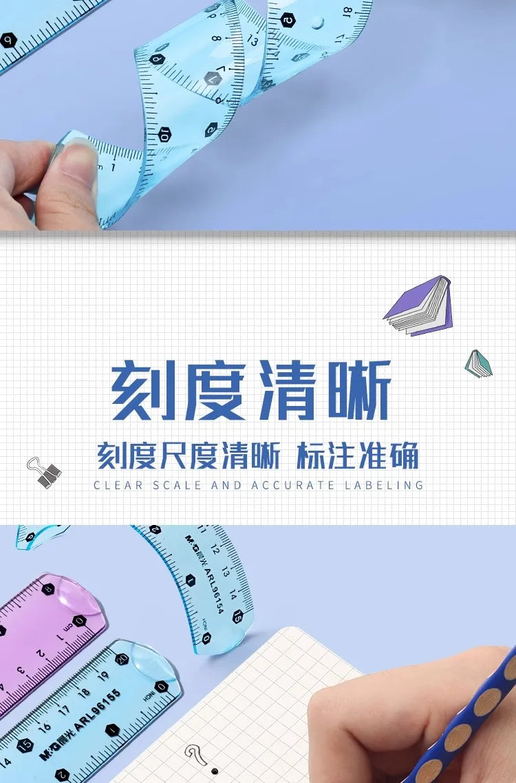 M&G 15/20/30 cm Transparent Soft Ruler for Primary School Students Folding Straight Ruler
