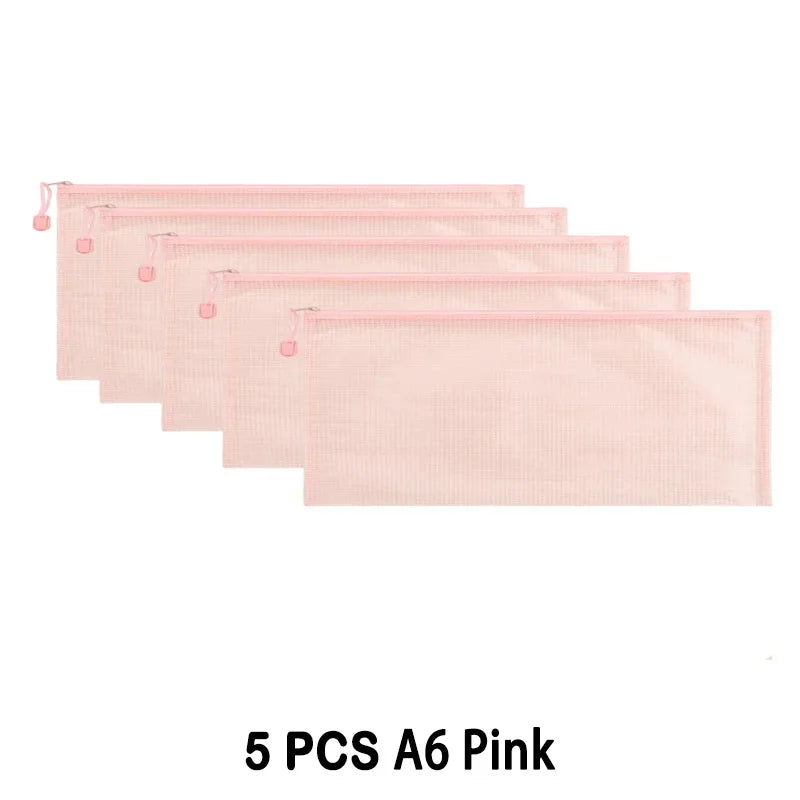 5 PCS A4 A5 A6 Mesh Zipper Pouch Document Bag Waterproof Zip File Folder Storage Bags A4 A5 A6 Office School Supplies Stationery
