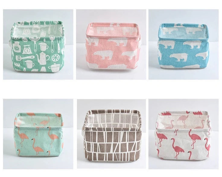 1pc Cotton Linen Fabric Waterproof Desktop Sundries Basket Storage Box Cosmetic Toy Organizer Underwear Socks Clothes Storagebag