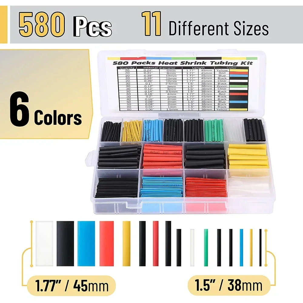 580/328/127PCS Heat Shrink Tubing Wrapping Kit 2:1 Shrinkable Wire Shrinking Wrap Tubing Wire Connect Cover Protection Sleeving