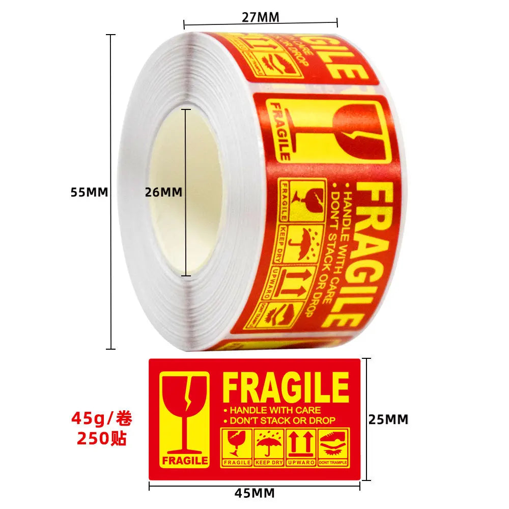 250pcs Fragile Stickers Roll Fragile or Bend Handle with Care 2.5cm*4.5cm Shipping Label Packaging Remind Label Thank You Sticke