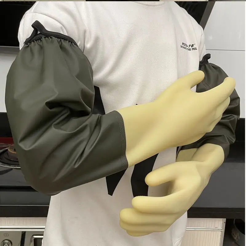 Acid and alkali resistant black lengthened anti-corrosion waterproof industrial latex thickened rubber gloves