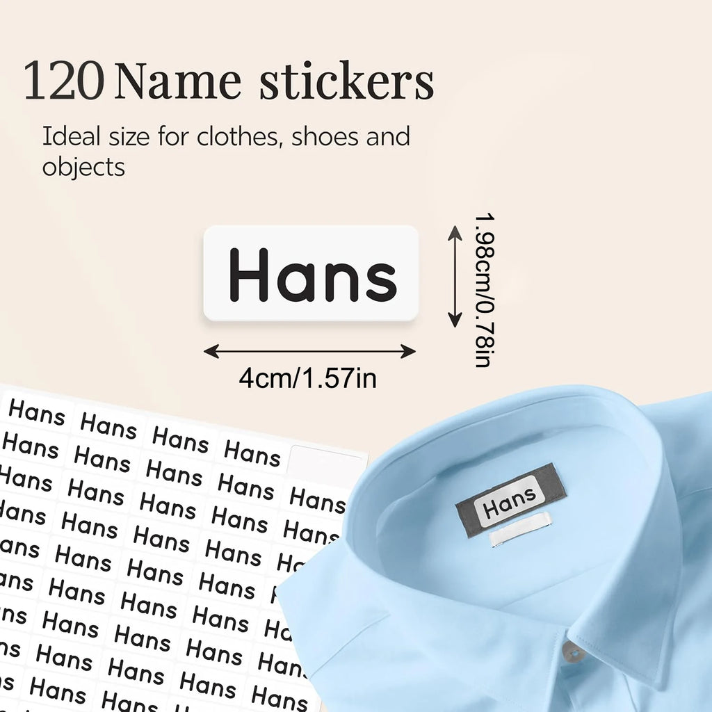 Custom Name Clothing Labels for Kids, Self-Adhesive Fabric Name Stickers, No-Iron Waterproof Washable Labels