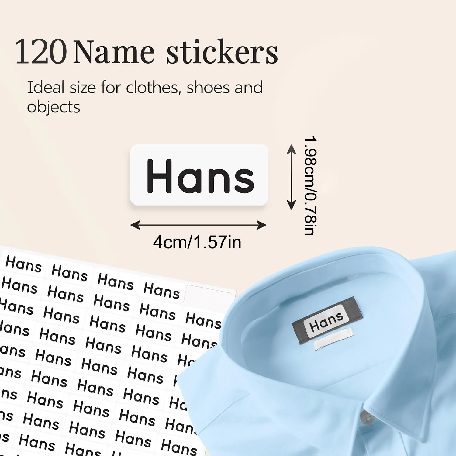 Custom Name Clothing Labels for Kids, Self-Adhesive Fabric Name Stickers, No-Iron Waterproof Washable Labels