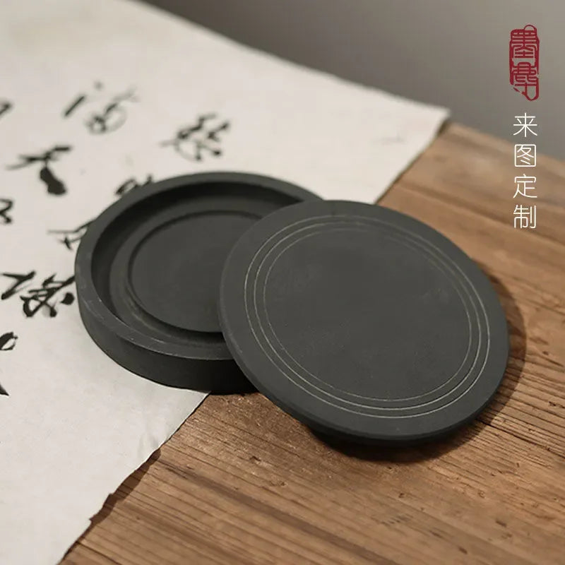 Natural Original Stone Inkstone Table with Cover End Ink Pond Plate Strip Grinding Student Beginners